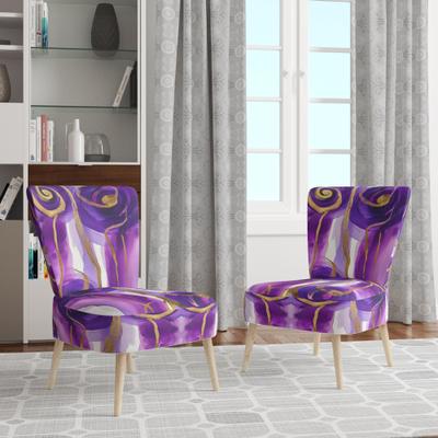 DESIGN ART "Designart ""Mettalic Indigo And Gold II"" Upholstered Abstract Accent Chair - Glam Arm Chair For Living Room"