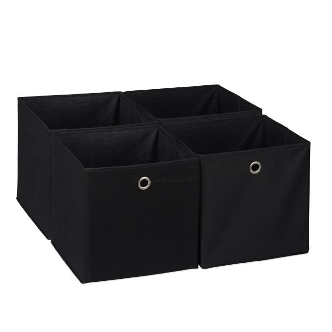 Relaxdays Set van 4 opvouwbare opbergmanden met handvatten, zwart