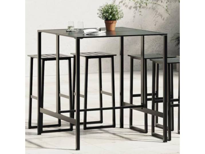 HGKMBRY Bartisch Schwarz 100x100x110 cm Pulverbeschichteter Stahl Lattenrost Tischplatte, Rostfrei, Für Küche Esszimmer Wohnzimmer, Indoor Outdoor