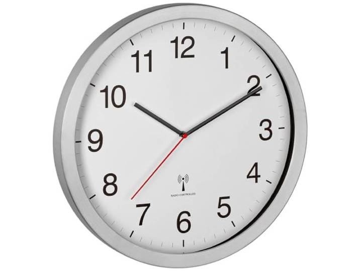 TFA Dostmann XL Funk-Wanduhr, 60.3545.02, analoge Funkuhr, gut ablesbar, ideal für Büro/Eingangsbereich, Silber-weiß, (L) 400 x (B) 50 x (H) 400 mm
