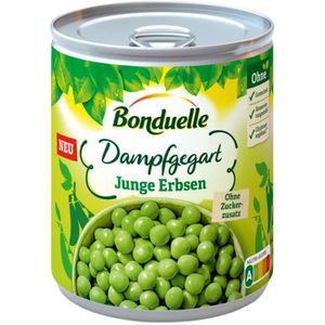Bonduelle Gemüsekonserve Junge Erbsen dampfgegart, ohne Zuckerzusatz, in der Dose, 610 g