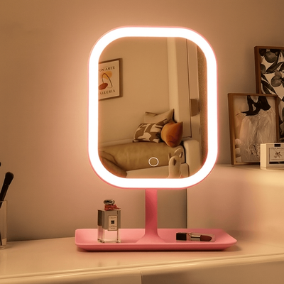 Inspired Finds LED Makeup Mirror With Lights 3 Color Dimmable Desktop Vanity Mirror With Touch Control pink
