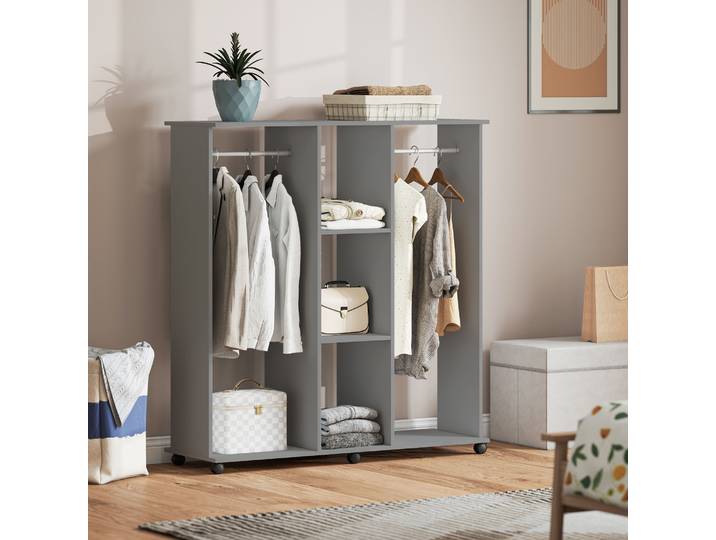 HOMCOM Armoire Mobile Bois Gris 6 Roulettes 120x40x128 cm