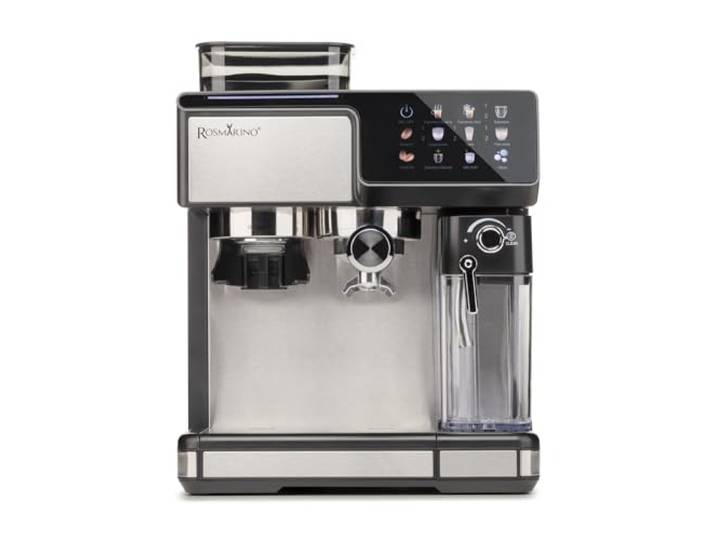 ROSMARINO Kaffeevollautomat mit Mahlwerk, 20 Bar Pumpe, Automatischer Milchaufschäumer, Touch Control, 2,6L Wassertank, Espresso Cappuccino Latte, Selbstreinigung, Schwarz