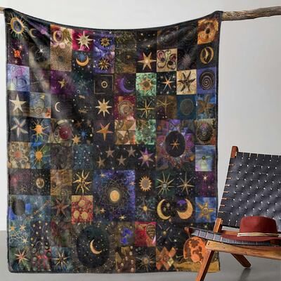 Shop Station Vintage Flannel Fleece Blanket With Star Moon Print Cozy Soft Throw For Sofa, Bed & Travel black 27.56 39.37 In