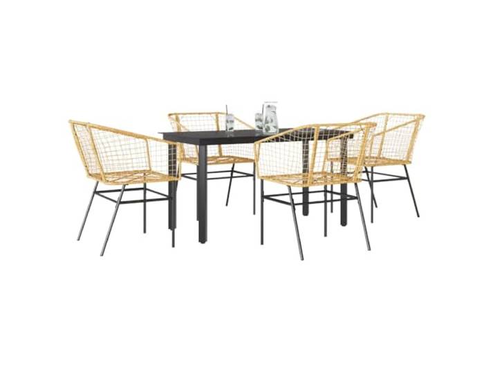 HEFZGDB 5-teiliges Garten-Esszimmerset aus Braunem Polyrattan mit Glasplatte, Langlebige PE-Rattan Möbel und Stabilem Pulverbeschichtetem Stahlgestell für Terrasse, Robustes Outdoor