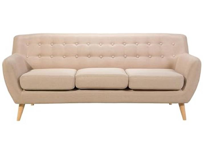 Beliani 3-Sitzer Sofa mit Armlehnen Stoff Beige Knopfheftung Holzgestell Retro Motala