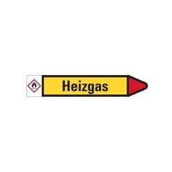 Aufkleber I RKZ-Etikett Heizgas, rechts, gelb/schwarz/rot, für Ø 15-25mm, 96x17mm, 8/Bogen