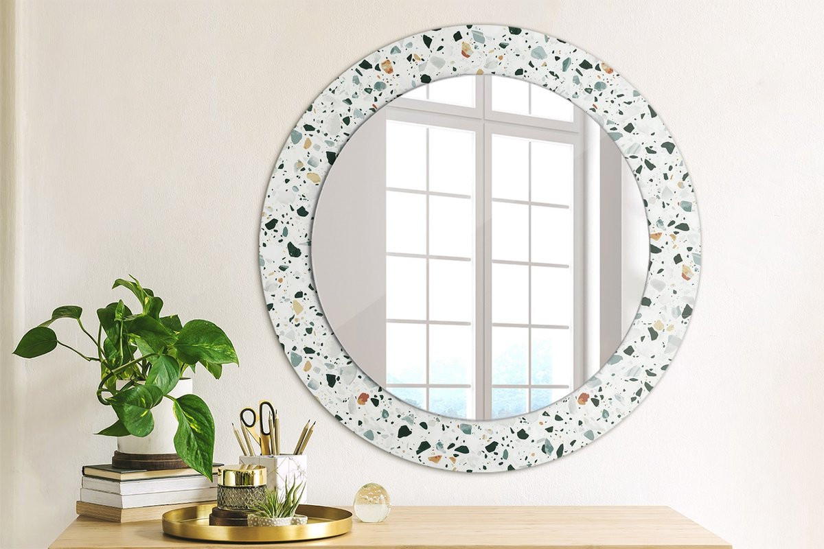 Coloray Natuursteen Spiegel met Wit Bedrukte Decoratie - 60 cm