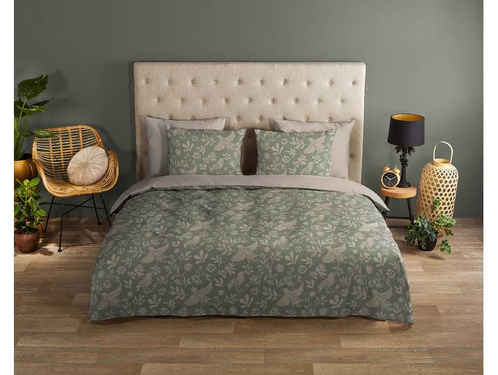Renforcé-Bettwäsche 20139 140 x 200/220 cm + Kissen 70 x 60 cm Grün/Beige