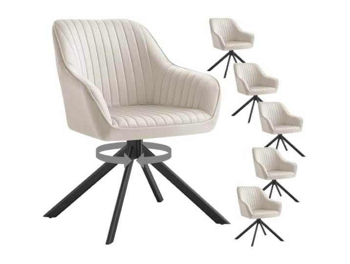 SONGMICS 6er Set Esszimmerstühle, Drehbar, Samt, Cappuccinobeige Polsterstuhl, Sessel Beige, mit Armlehnen, bis 120 kg, für Esszimmer, TYRA Kollektion