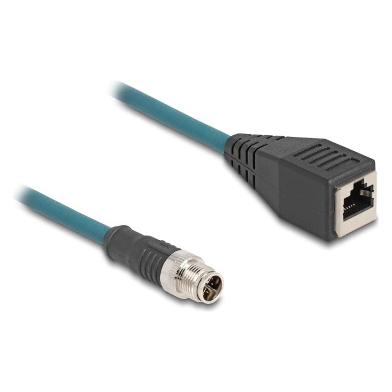 Delock M12 Adapterkabel X-kodiert 8 Pin Stecker zu RJ45 Buchse 50 cm (S/FTP, CAT6a, 0.50 m) (60071)