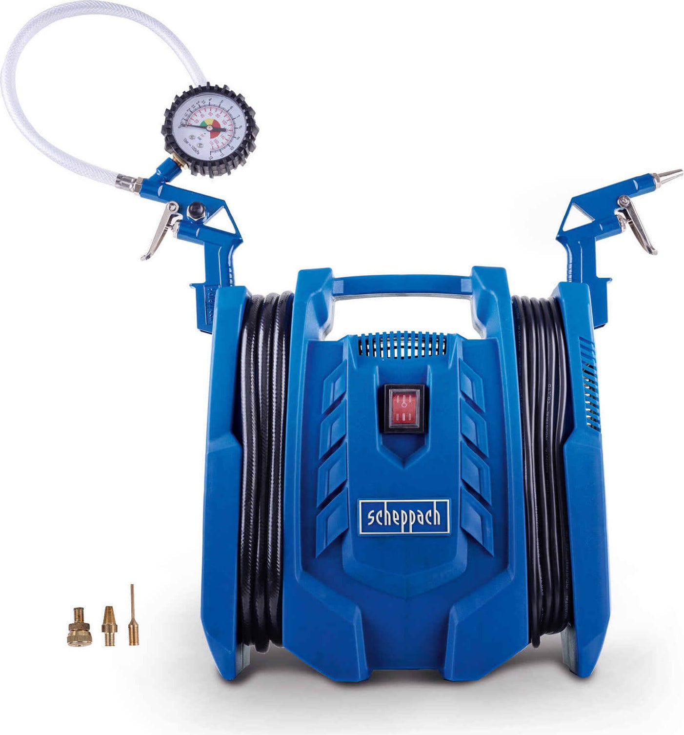 Scheppach Compressor Airforce 7 - 230V - 8 bar werkdruk - 180 liter/minuut - Olievrij en mobiel met bandenpomp, luchtpistool en adapter