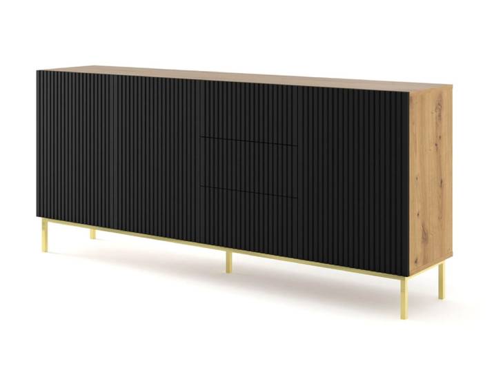Buffet coloris beige noir doré 200 x 42 x 89 cm