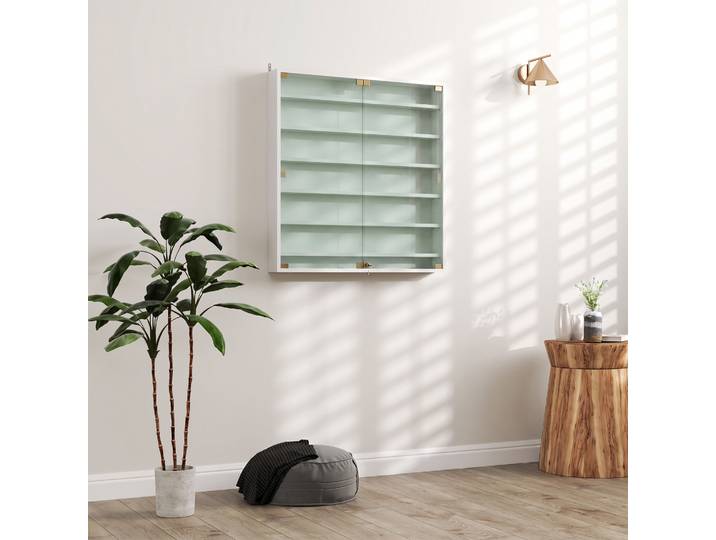 HOMCOM Vitrine Murale 80x9,5x83cm 6 Étagères Verre Coulissant