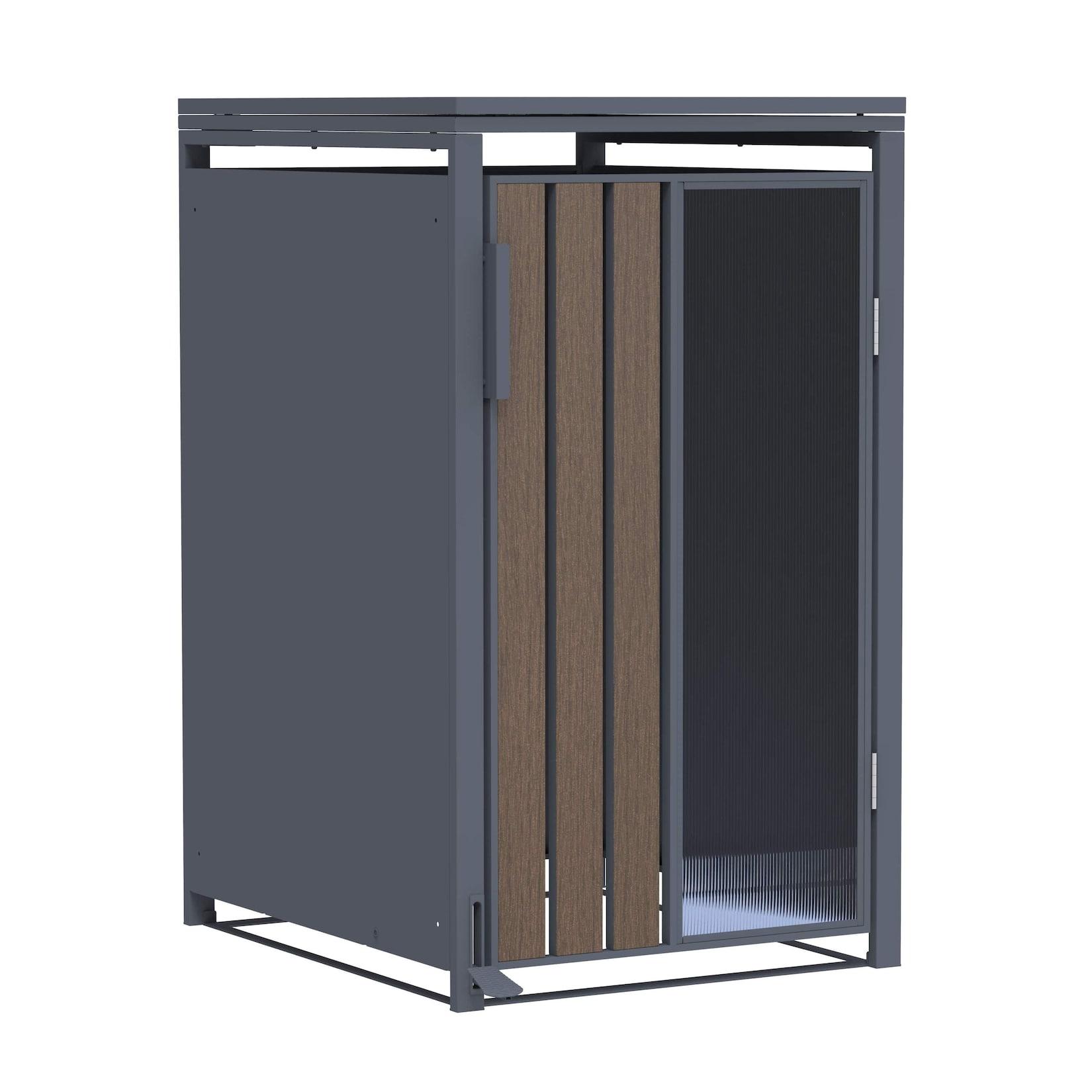 Mülltonnenbox Holzoptik mit Plexiglas für 1 Mülltonne 240L 68x80x116cm Pedal