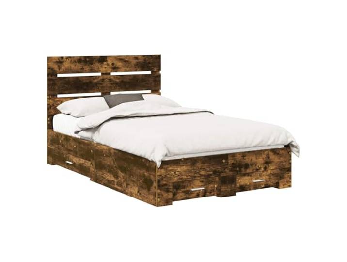 ZQQLVOO Bettrahmen mit Kopfteil Räuchereiche 135 x 190 cm Holzwerkstoff Stauraumbettgestell, eingebaute Schubladen, silberne Griffe, Holzwerkstoff, Räuchereiche, 135 x 190 cm