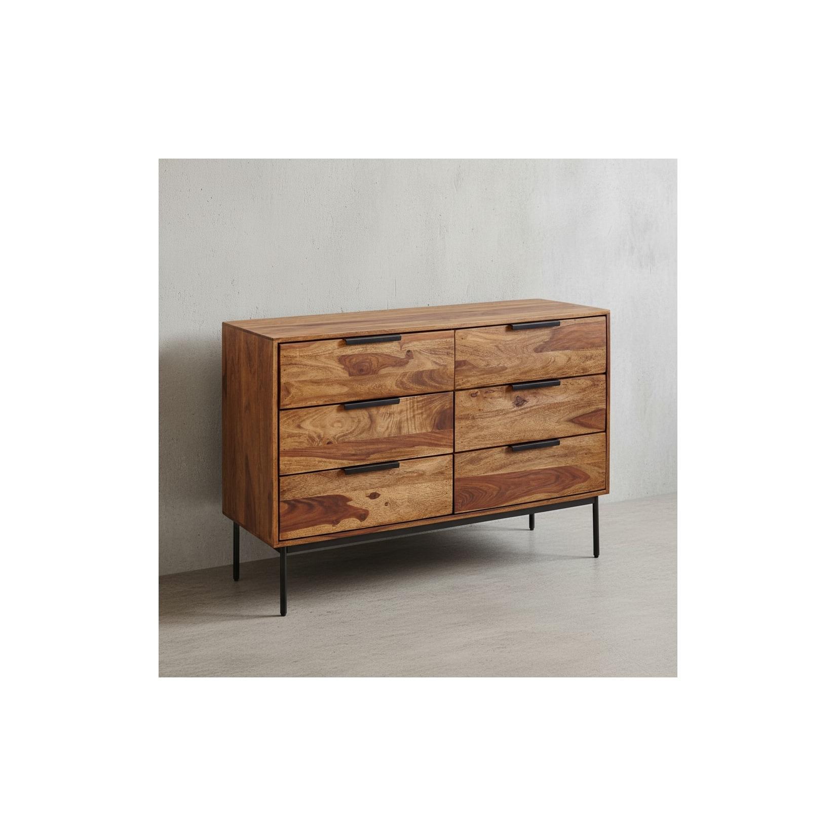 Kommode – Massivholz/Metall, 117x80x42 cm, Industrial, 3 Schubladen
