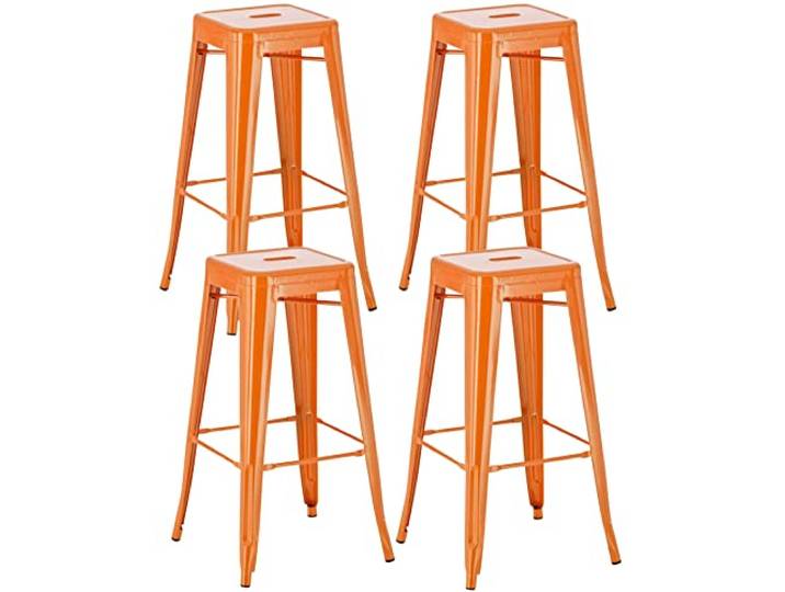 TPFLiving Barhocker Joy 4er Set mit angenehmer Fußstütze - Gestell Metall Orange - Sitzfläche: Metall Orange