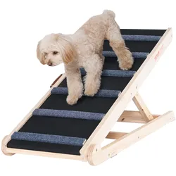 VEVOR Hunderampe 1m lang Hundetreppe mit 6 Querstangen Hundeautorampe aus Kiefernholz Gummi Hundeeinstiegshilfe 6-stufige Höheneinstellungen Tierrampe ca. 113kg Tragfähigkeit für große kleine Hunde