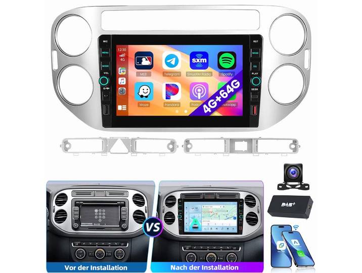 ESSGOO 8'' Android 15 Autoradio Carplay WiFi Navi für VW Tiguan 5N Golf Plus Autoradio (RDS, 4+64GB(optional), DAB (optional), FM, DAB+ (optional)