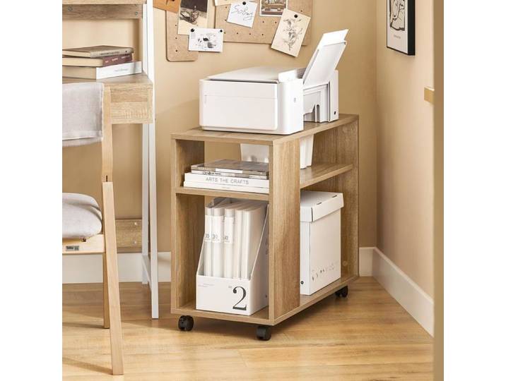SoBuy Table d'Appoint à Roulettes 2 Niveaux avec Étagères Bibliothèque Mobile pour Salon Chambre ou Bureau 70x35x60 cm Naturel