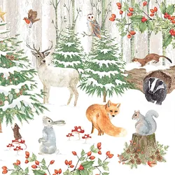 ti-flair 20 Servietten Papier 33x33cm 3-lagig - hochwertige Einweg Papierservietten Weihnachtsservietten Waldtiere im Winterwald Motivservietten Winter