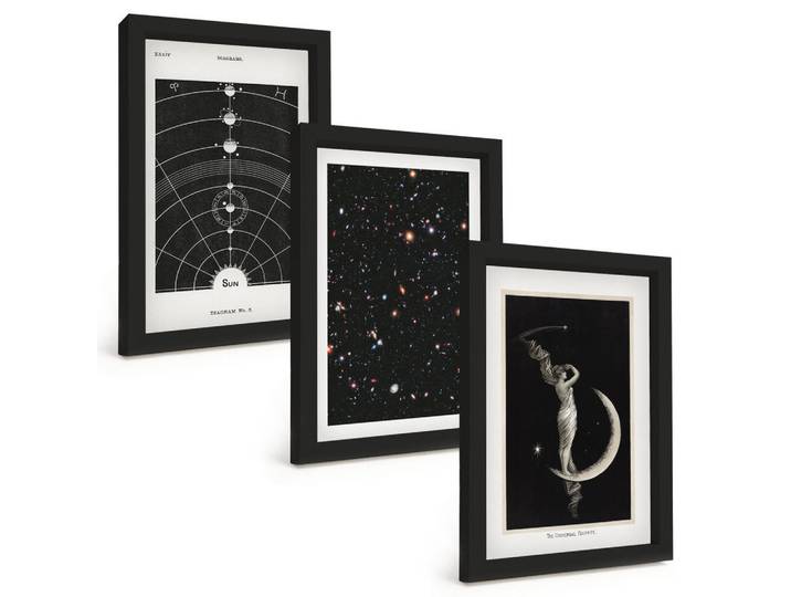Tulup Bilder SET 3er Set - 20x30 cm Schwarzer Rahmen - Nachtdarstellung des Sonnensystems, Kunststoff, Rechteckig, 20x30 cm, einfache und schnelle Anbringung, Bilder & Rahmen, Bilder