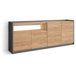 SIDEBOARD, Eiche und Schwarz, 207/37/80cm, mit Led