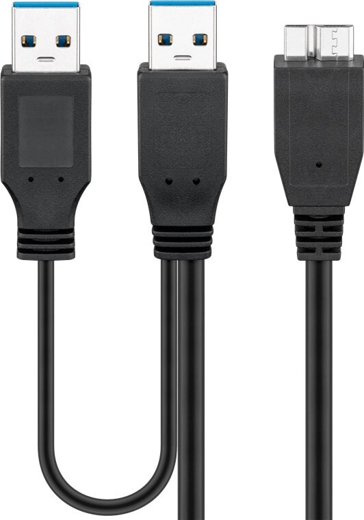 Goobay USB 3.0 dubbele voedingskabel SuperSpeed zwart 0,3 meter