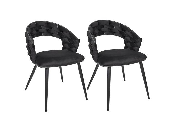 Lot de 2 chaises en velours noir pieds métal noir
