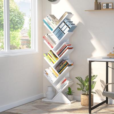 Rackcog 9-Tier Tree Bookshelf, Retro Wood Storage Bookcase for CDs/Movies/Books