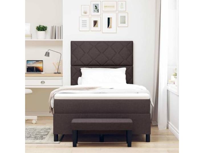 KTHLBRH Boxspringbett Dunkelbraun 120 x 190 cm Struktur aus Holz, verstellbares Kopfteil, atmungsaktives Gewebe, Kapazität 280 kg