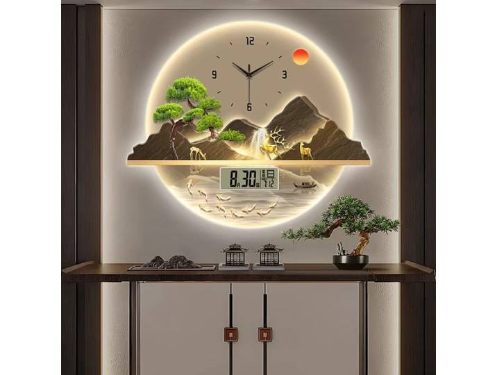 Horloge murale d'intérieur, affichage de l'heure, calendrier, horloge électronique à suspendre, horloge silencieuse à LED pour salon, décoration murale de chambre