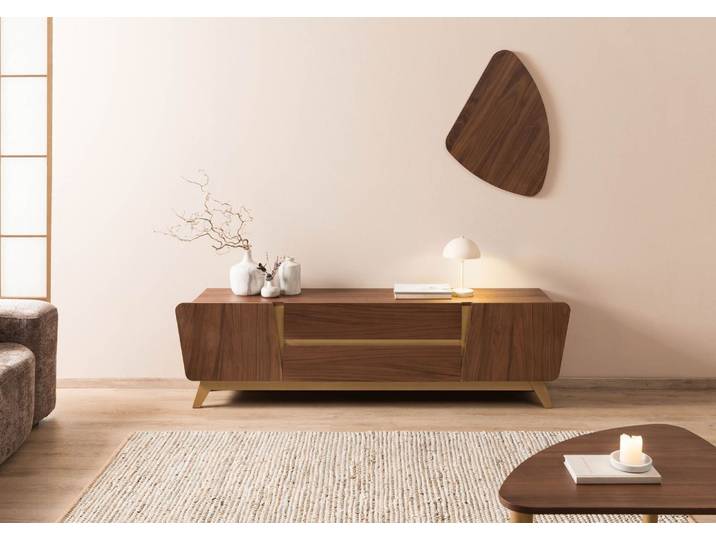 TV-Board Nussbaum-Echtholzfurnier 200x40x55 braun lackiert BUTTERFLY #110