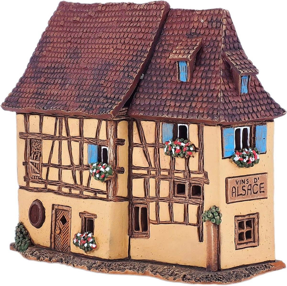 Handgemaakte miniatuurhuis theelichthouder voor kamerdecoratie - Geel bruin