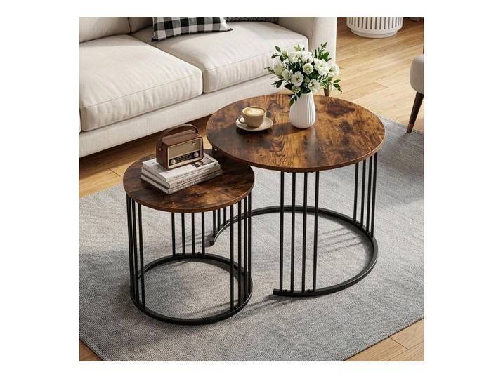 LuxusKollektion Satztisch Satztisch 2er Set rund Retro Braun (2-St)