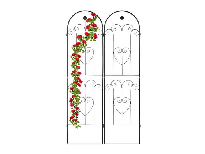Relaxdays Rankgitter Schwarz 2er-Set Metall 180x50 cm, 51x180x2.5 cm, Dekoration, Gartendeko