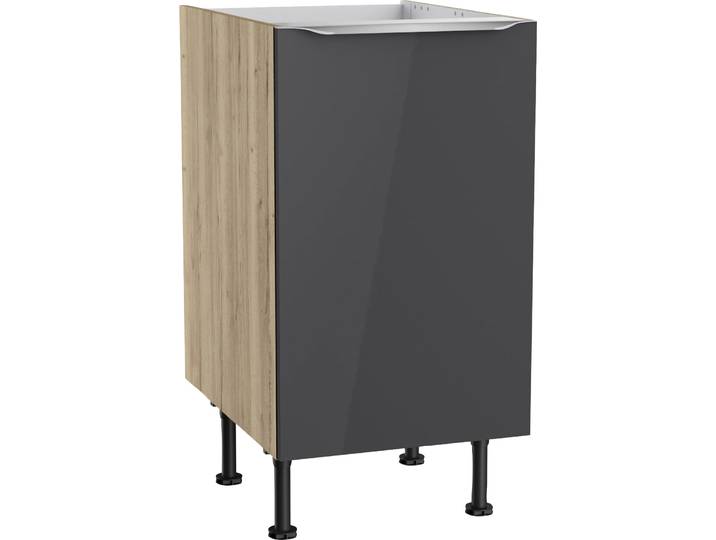 Spülenschrank KOCHSTATION KS-Aken , grau (anthrazit hochglanz, wildeiche nachbildung), B:45cm H:87cm T:58,4cm, Schränke, Spülenschrank