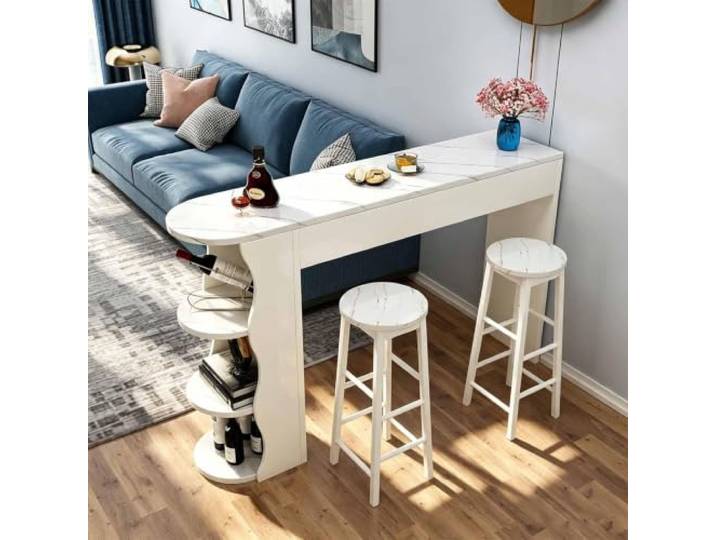 Konsolentisch Schmal Modern aus Holz mit 2 Stühlen, Bartisch-Design Konsolentisch aus Holz mit zwei Stühlen, mehrstufigem Stauraum und schmalem Design für Flur, Eingangsbereich, Foyer