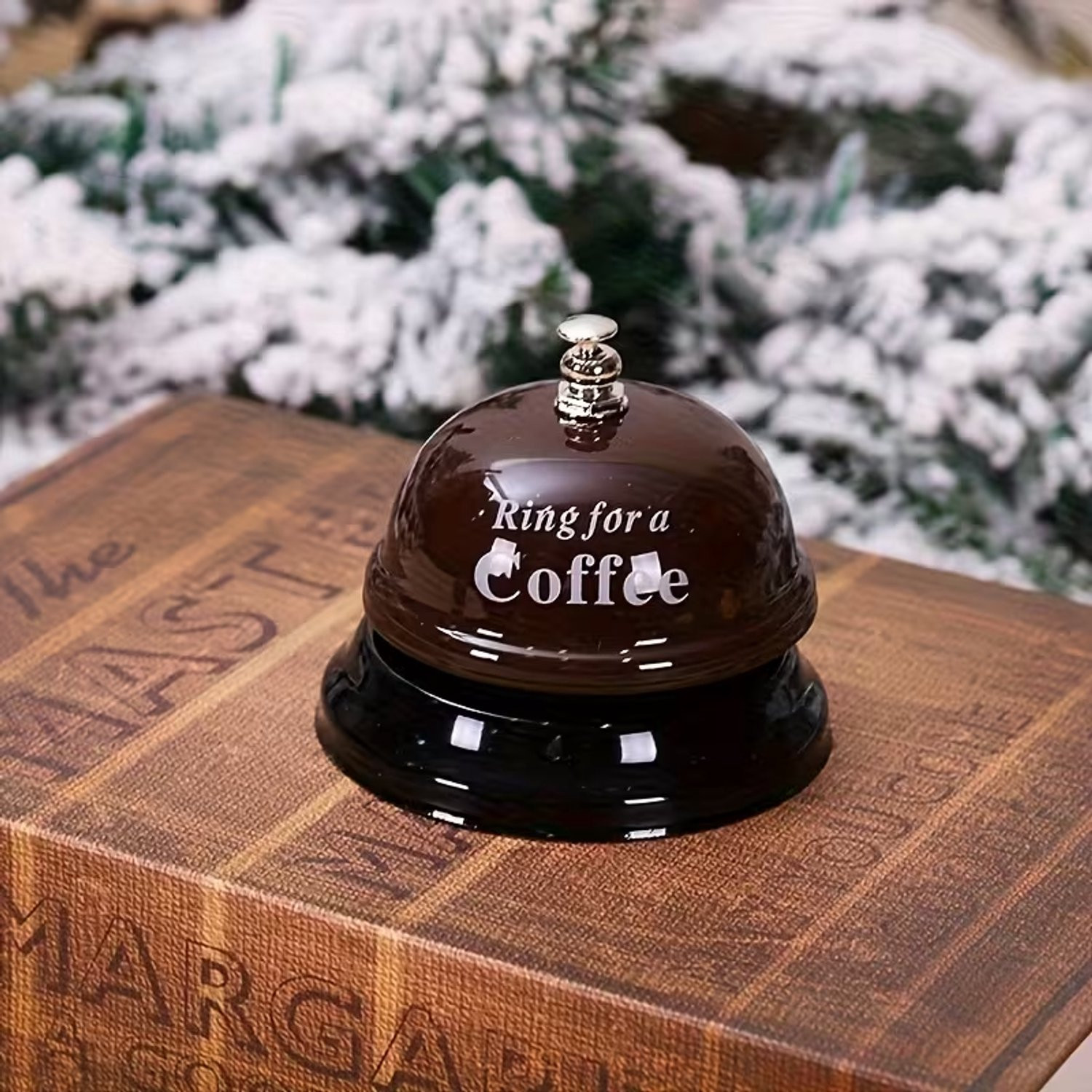 Koffiebel Ring for a Coffee Bruin Metalen tafelbel 7,6 cm