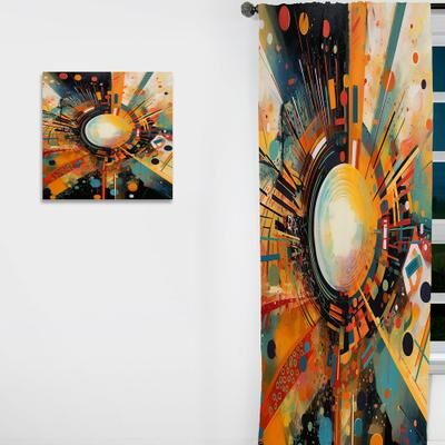 DESIGN ART "Designart ""Orange Retro Vibe Background IV"" Abstract Geometric Curtain - Room Darkening Geometric Shapes Curtain - 1 Panel"