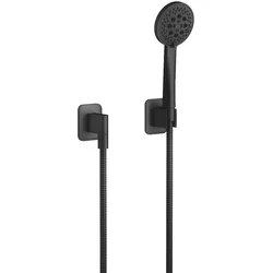 Dornbracht LISSE Schlauchbrausegarnitur mit Einzelrosetten FlowReduce, Schwarz matt, Durchfluss max. 6,8 l/min, verstellbar: Normalstrahl, Softstrahl, Massagestrahl, Brauseabgang 3/8, Rosette für Wandanschlussbogen und Brausehalter 60 x 78 mm, Metallbra