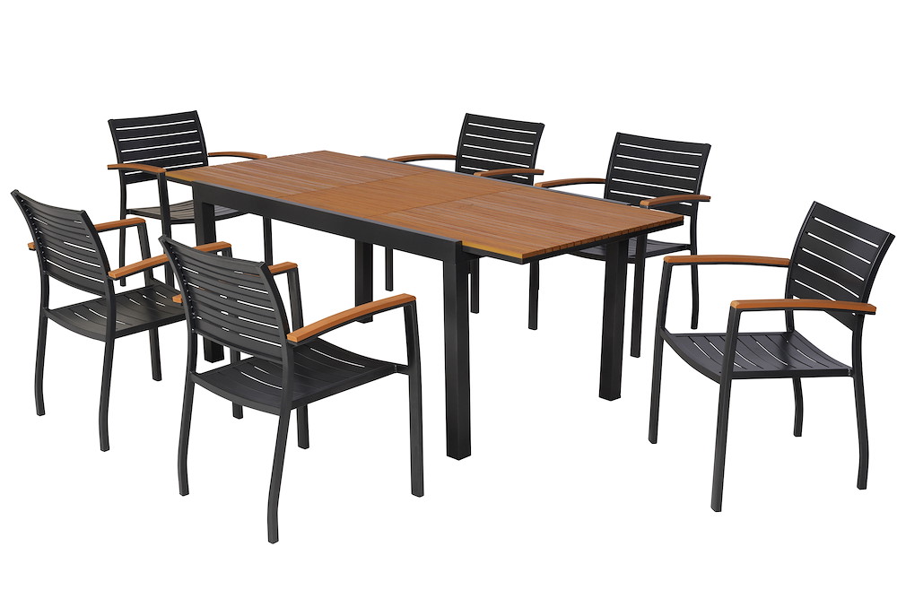 MERXXHANDELS Astros Set 7tlg Alu/Kunststoff Ausziehtisch 150 (200) x 90 cm 16980301
