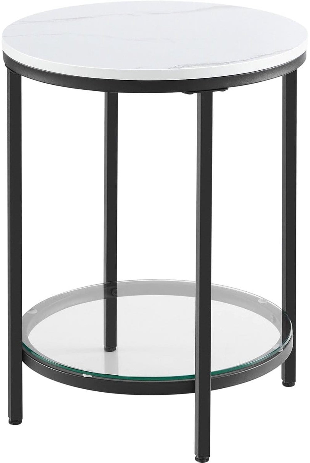 Klarven Bijzettafel Wit-Zwart met 2 Niveaus en Gehard Glas