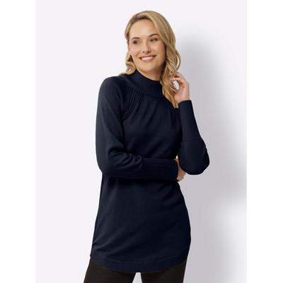 Longpullover CLASSIC BASICS "Longpullover", Damen, Gr. 42, blau (marine), 100% Baumwolle, unifarben, Pullover Longpullover
