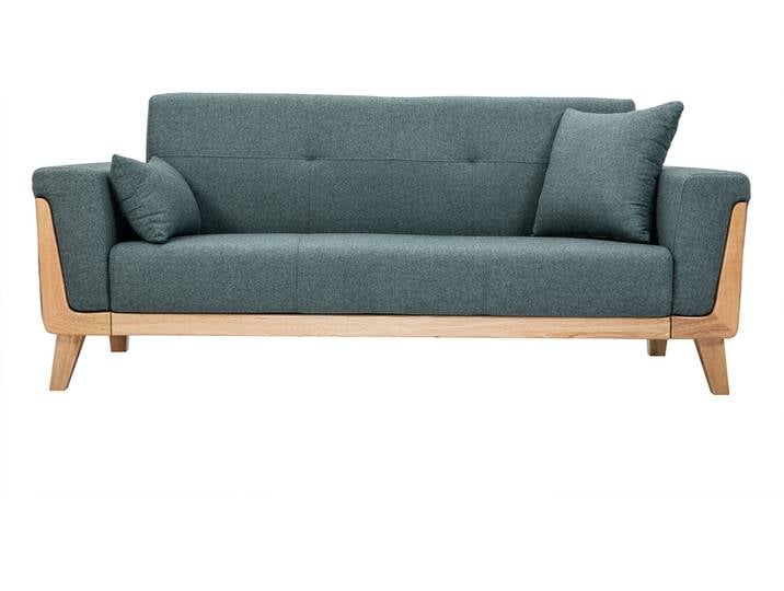 Skandinavisches Sofa 3-Sitzer aus graugrünem Stoff und hellem Holz FJORD