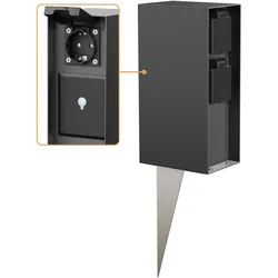 ledscom.de Garten-Steckdosensäule POMI mit Erdspieß für außen, IP44, Smart Home, WLAN, Alexa, 3-fach, anthrazit, eckig, 23cm