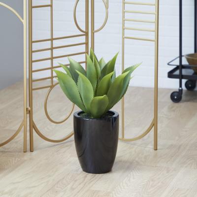 Arcilla Elemental - Green Faux Foliage Agave Indoor Outdoor Artificial Plant with Realistic Leaves and Black Fiberglass Pot