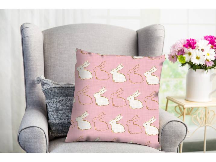 Dekokissen QUEENCE Bero , weiss (weiß, bedruckt), B:40cm L:40cm, Polyester, Dekokissen_Sitzkissen_Kissenhüllen, Dekokissen, süsser Hase